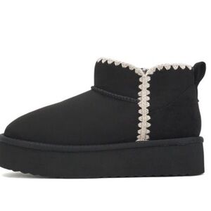 Soda Black Platform Ankle Booties with Cream Scallop Trim